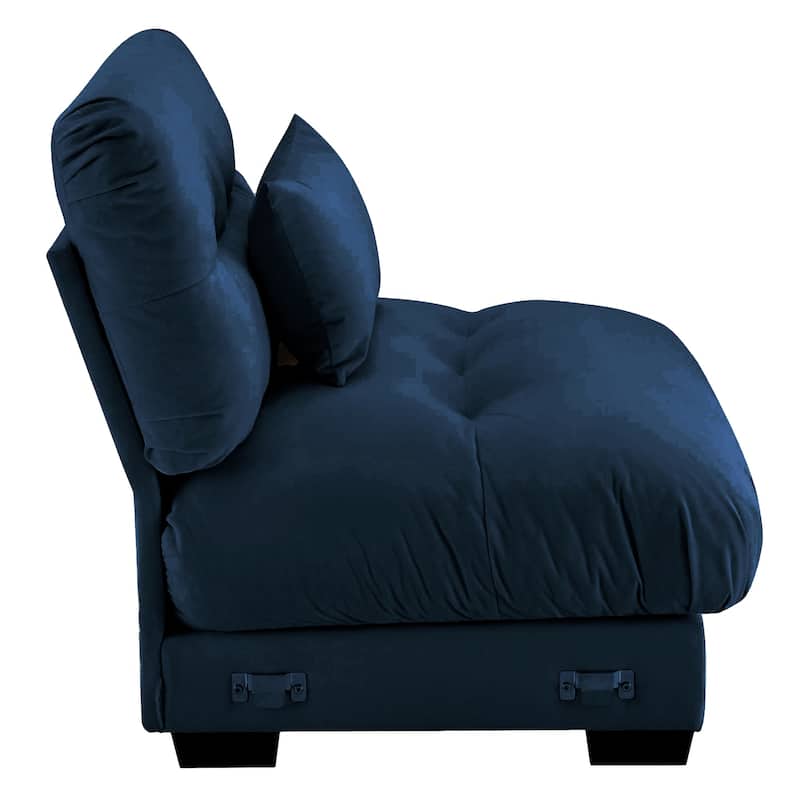 Velvet Upholstered Armless Sofa Chair with 1 Pillow