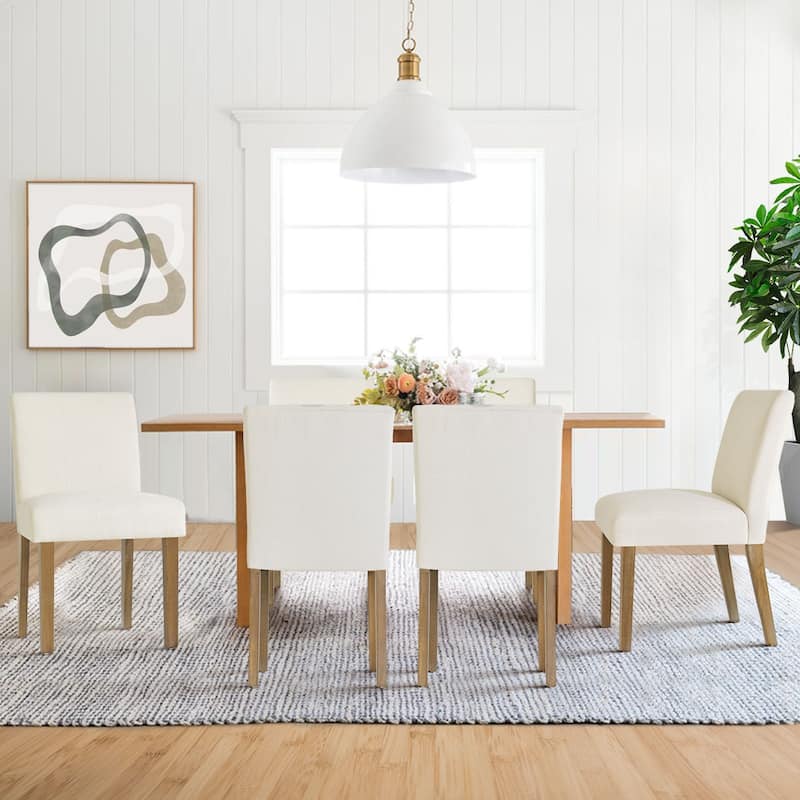 Parsons Dining Chairs with Linen Upholstery and Solid Wood Legs