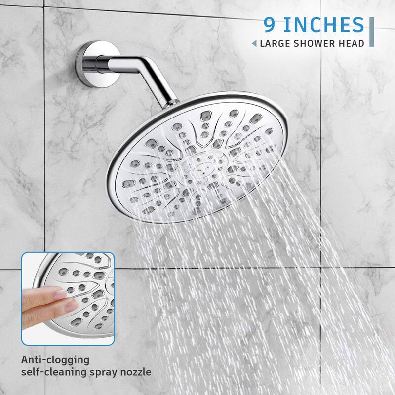 YASINU 9-inch Round Shower Head Bathroom Rainfall Mixer Shower System