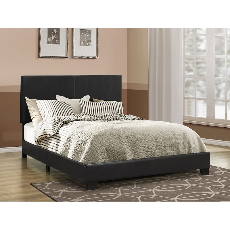 Black Upholstered Panel Eastern King Bed with Solid Wood Legs - Black