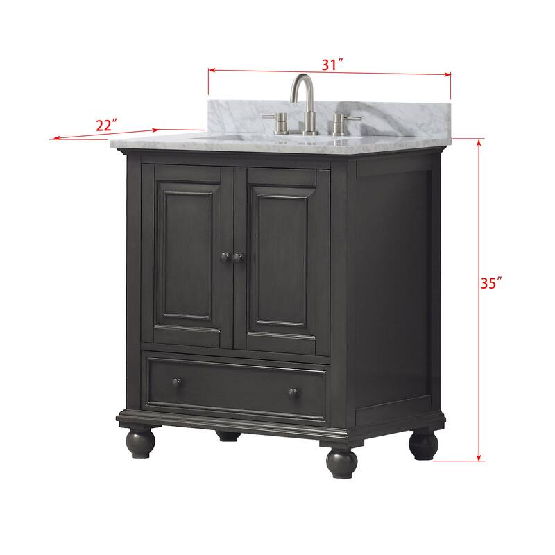 Avanity Thompson 30 in. Single Sink Bathroom Vanity with Carrara Marble Top