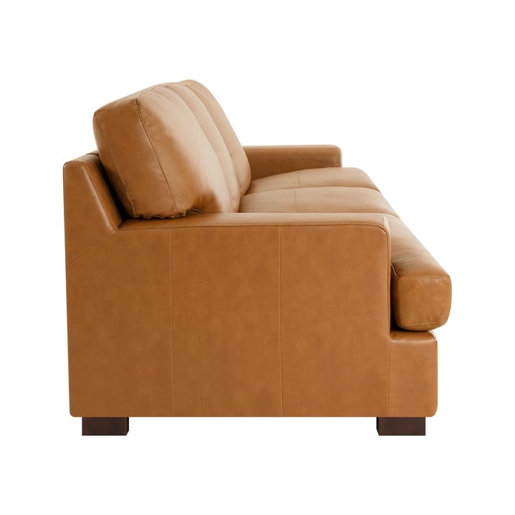 Genuine Leather Sofa with Luxurious Comfort, Goose Feather Cushion Filling, Square Arm Design, Sturdy Block Legs