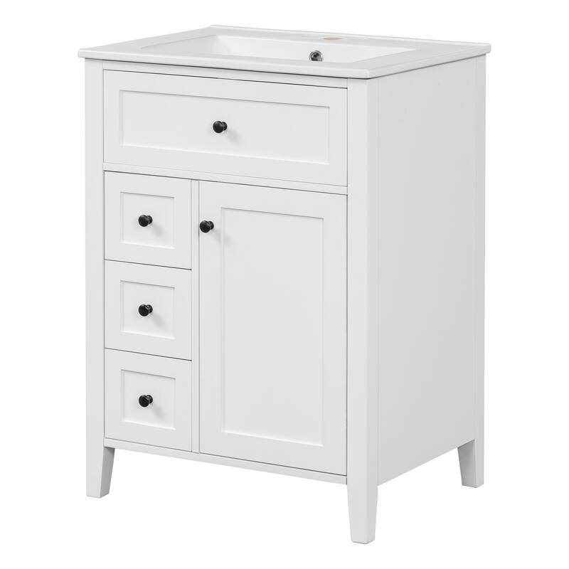 24" Bathroom Vanity With Sink, 3 Drawers & Cabinet With Adjustable Shelves, Modern Design