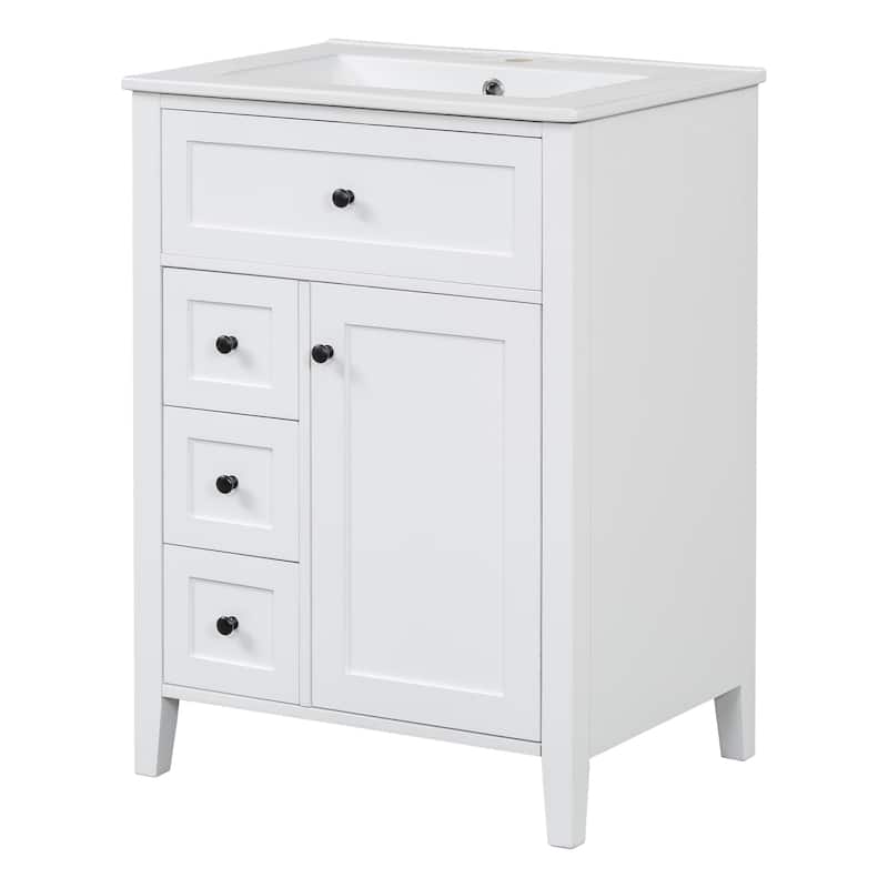 24" Bathroom Vanity with Sink Set Bathroom Storage Cabinet with 3 Drawers and Adjustable Shelves