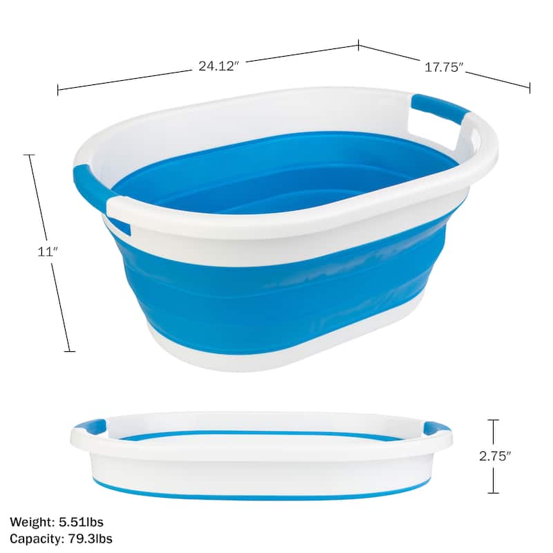 Collapsible Laundry Basket - 10.3-Gallon Portable Sink - Multipurpose Plastic Bin - Camping Essentials by Wakeman Outdoors