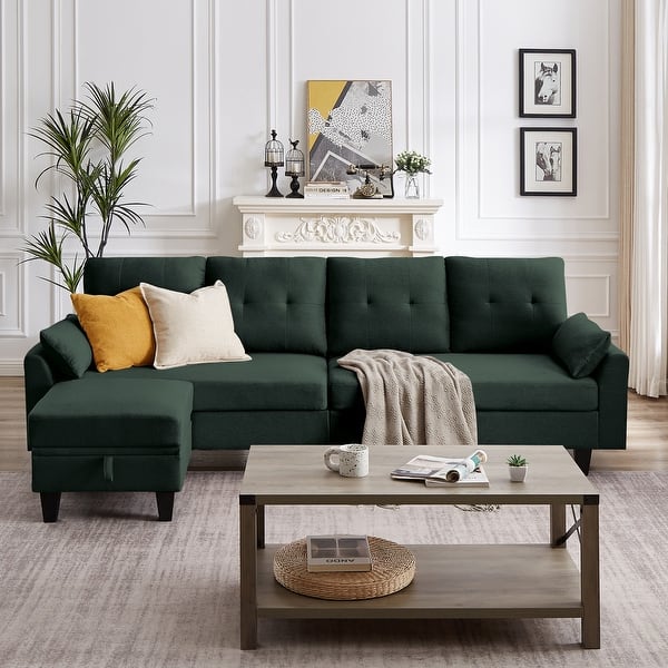 Sectional Sofa With Chaise And Storage Ottoman|3-Piece Contemporary L Shape Couch Living Room Furniture|Faux Leather