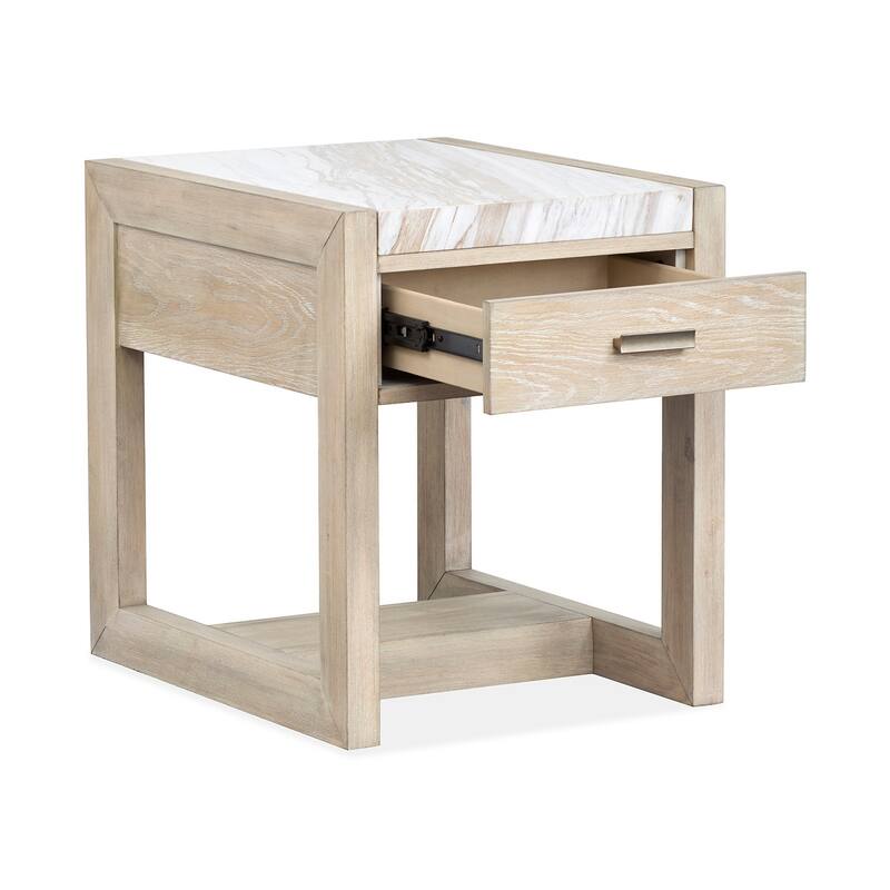 Magnussen Home Preston Gallery Buff and Antique Silver Rectangular End Table - 20''W x 25''D x 24''H