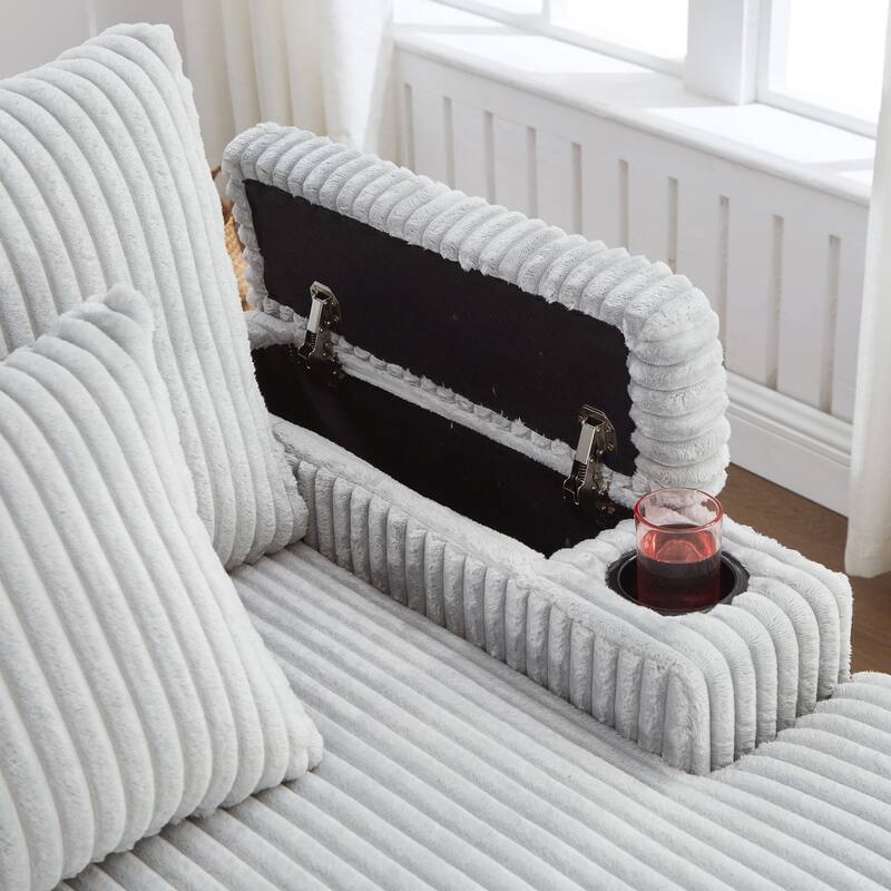 Corduroy Chaise Lounge Sofa Loveseat Sleeper Sofa with Adjustable Backrest, Cup Holders, Phone Holder and Dual Storage Armrest