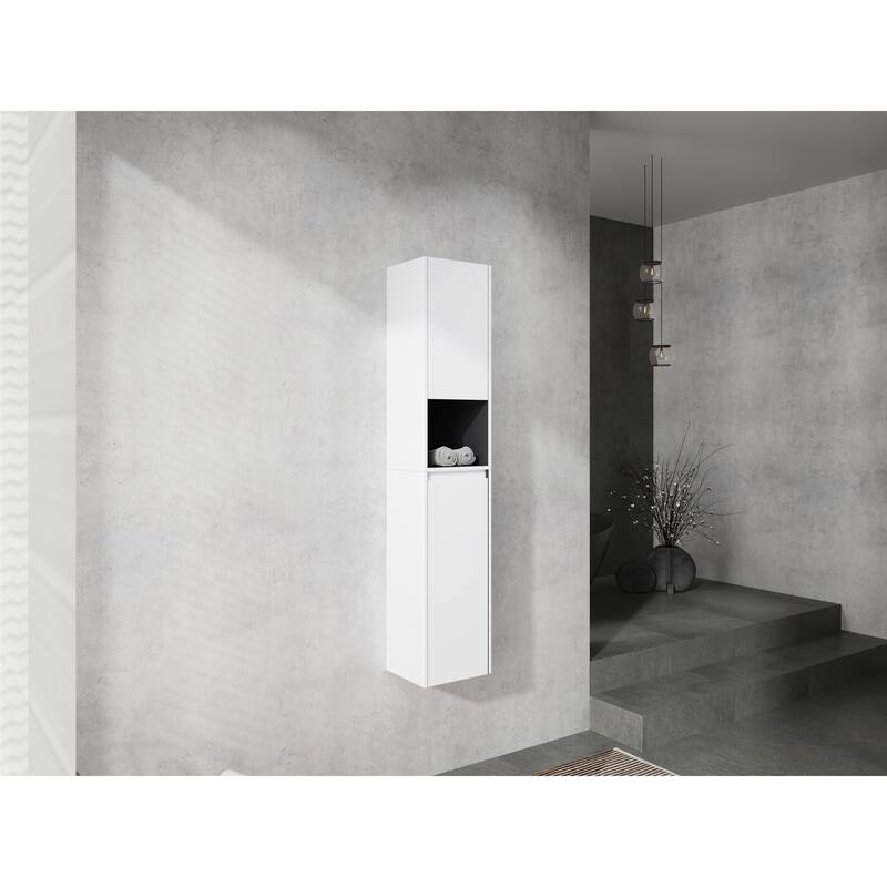 Modern Wall-Mounted Bathroom Side Cabinet with Soft-Close Doors, Floating Design, 6 Storage Compartments, 12-Inch Width