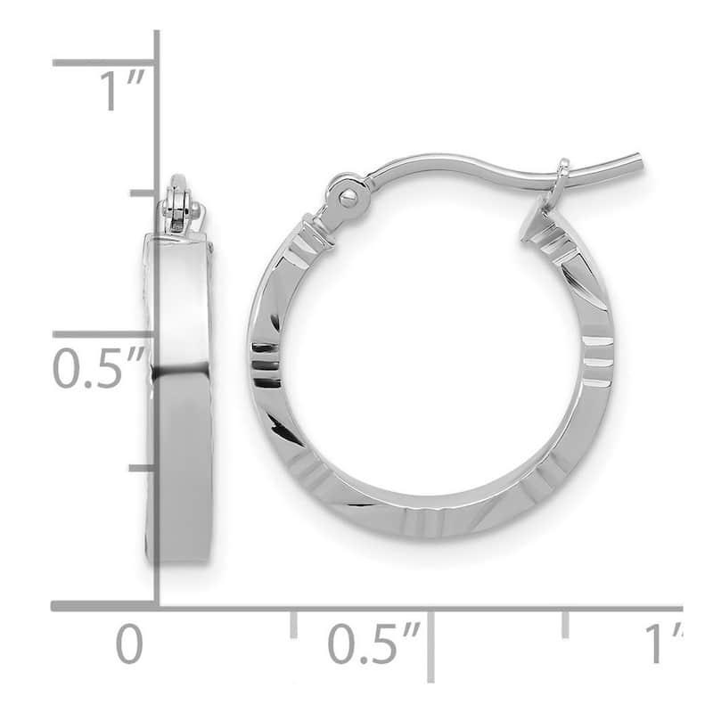 Curata 14k White Gold Small Sparkle Cut Edge Polished Hoop Earrings - 20x20mm