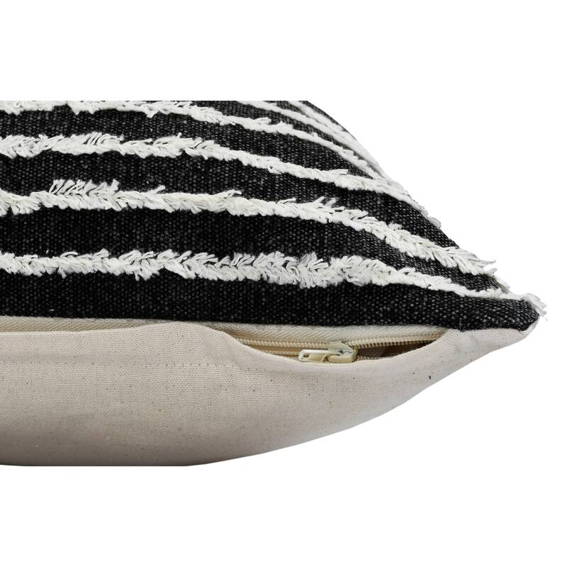 Handwoven Striped Shag Square Throw Pillow - 20" - Black and White