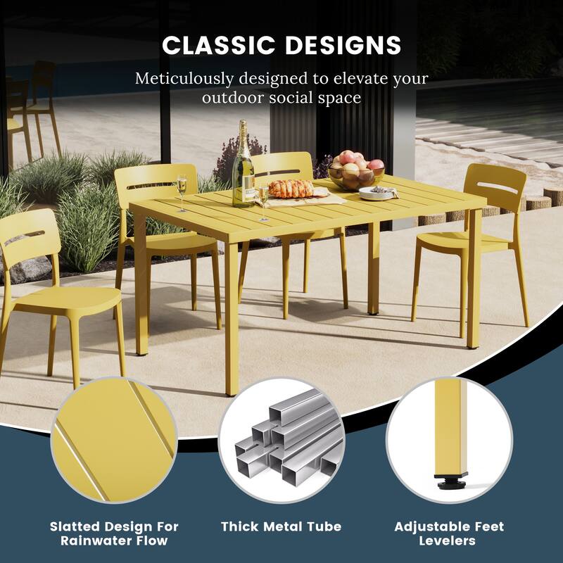 Frond and Form 59 Inch By 35.4 Inch Outdoor Steel Rectangular Dining Table