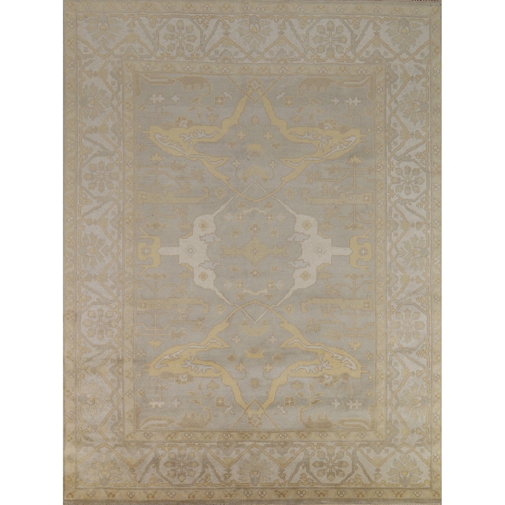 Earth Tone Oushak Indian Area Rug Handmade Living Room Wool Carpet - 8'1"x 9'10"