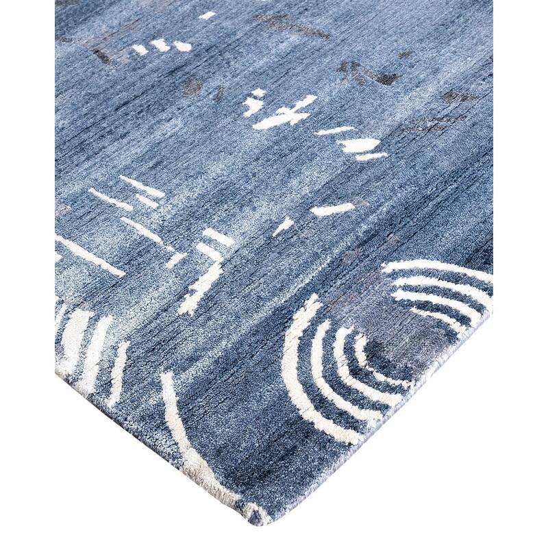 Modern One-of-a-Kind Hand-Knotted Area Rug, Blue - 9' 1" x 12' 3"