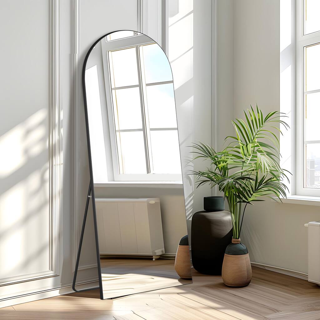 Arched Full Length Mirror with Solid Wood Frame - 65*24