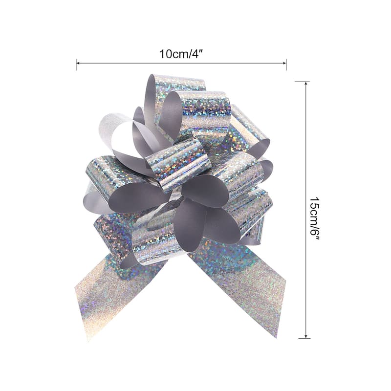 10pcs Metallic Large Big Pull Bow Glitter Gift Wrapping Bows Ribbon - Silver - 4 inch