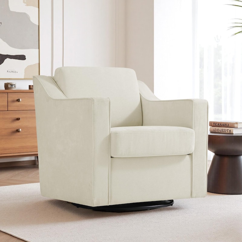 30" W Modern Accent Swivel Chair Comfy Upholstered Armchair Set of 2 - Beige/ Chenille