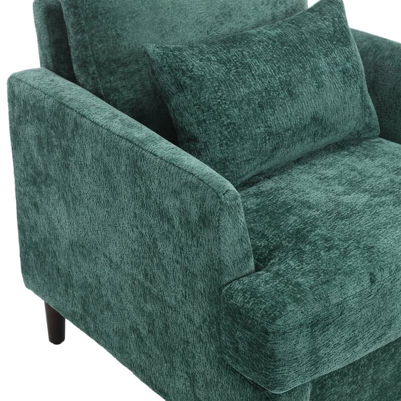 Mid Century Modern Chenille Fabric Armchair with Solid Wood Frame