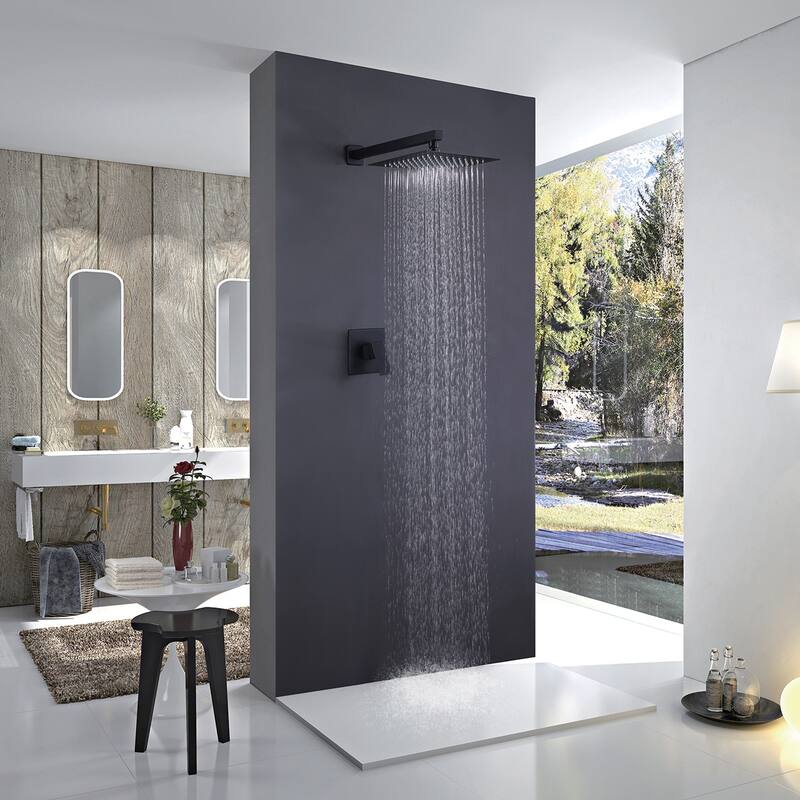 Matte Black 1-Spray Built-In Shower System - Shower Head(stainless steel) Size: 10*10 inch