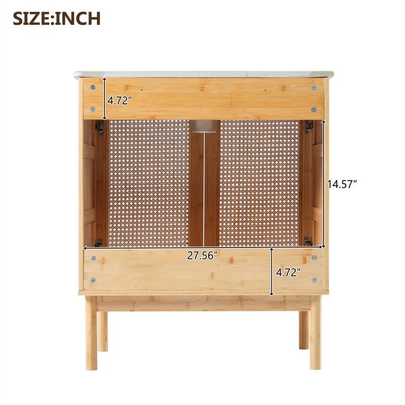 30'' Bathroom Vanity with Ceramic Sink Combo, Freestanding Bathroom Storage Cabinet with 2 Rattan Soft Close Doors