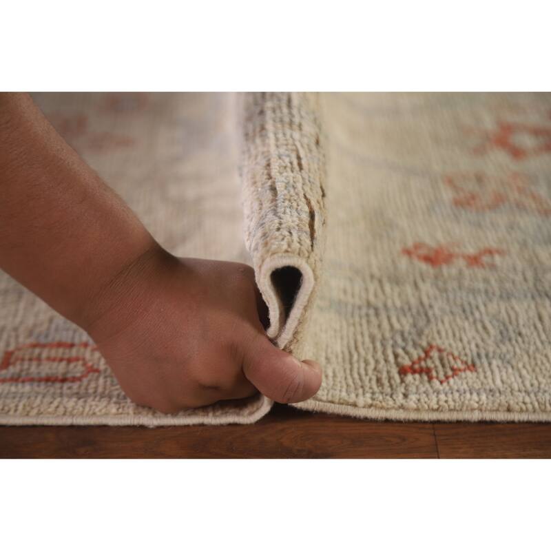 Hand Knotted Oriental 100% Wool Carpet Transitional All-Over Beige & Ivories Oushak Runner Rug - 17' 7'' X 2' 5''