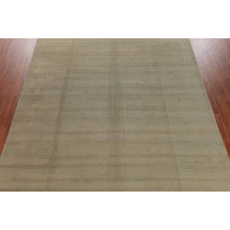 Hand Knotted Oriental 100% Wool Carpet Modern Solid Green Gabbeh Area Rug - 12' 11'' X 9' 10''