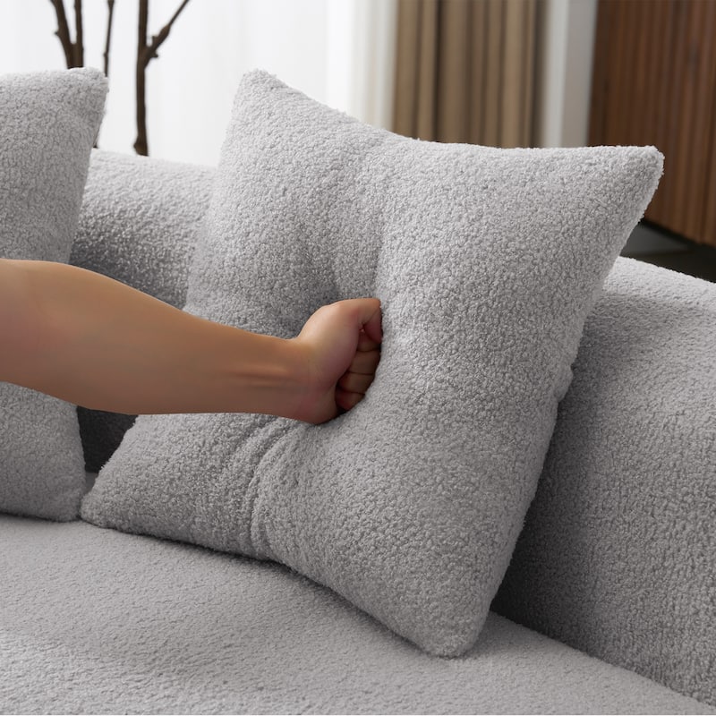 Curved Four Seater Full Compression Sponge Sofa,Teddy Velvet Fabric, No-Assembly Compact Sofa