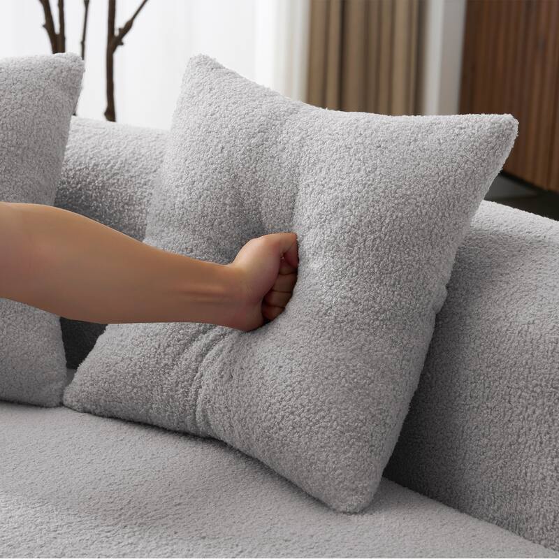 Roomfitters Curved Four Seater Sofa Teddy Velvet Fabric, Full Compression No-Assembly Couch for Small Spaces & Apartments
