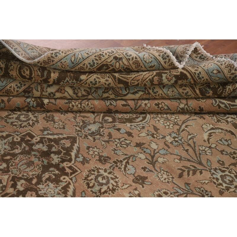 Hand Knotted Oriental 100% Wool Carpet Traditional Floral Oranges & Rust Mashad Area Rug - 13' 5'' X 9' 8''