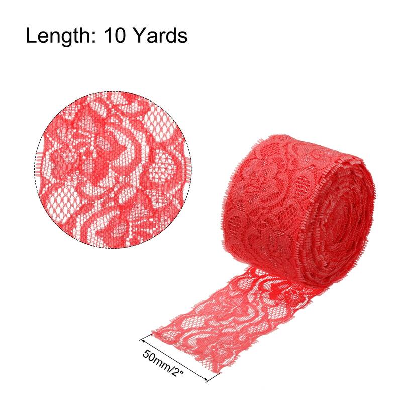 Lace Trim 10 Yards 2 Inch Flower Elastic Lace Ribbons - Red