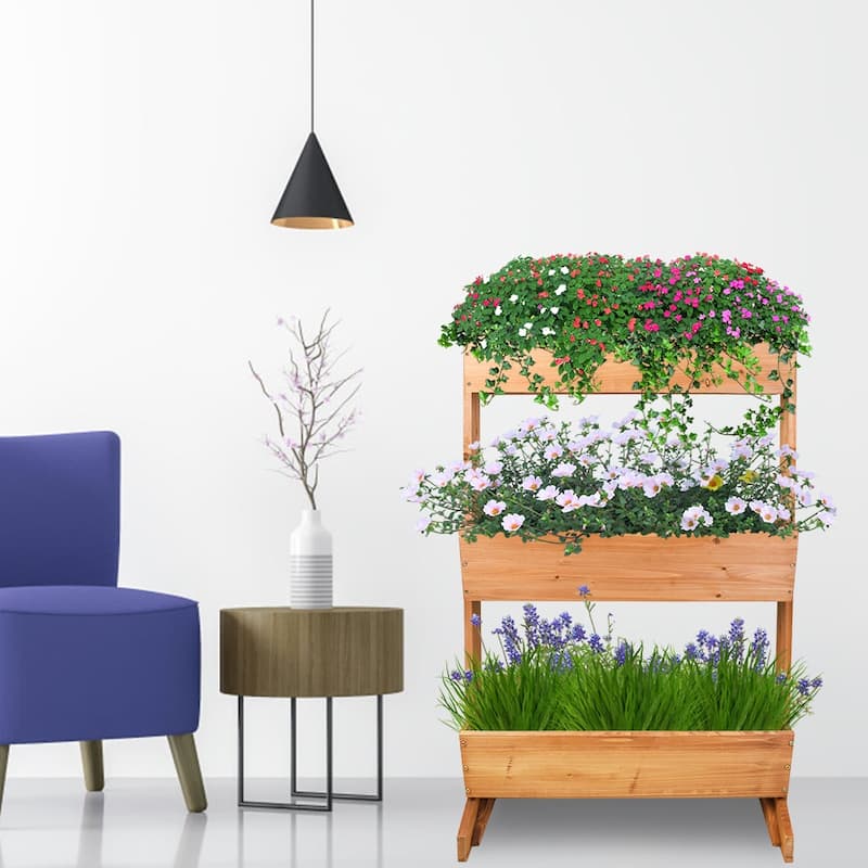 3 Tier Wooden Vertical Raised Garden Bed Vegetable Planter Box Outdoor - 27"x16"x42"