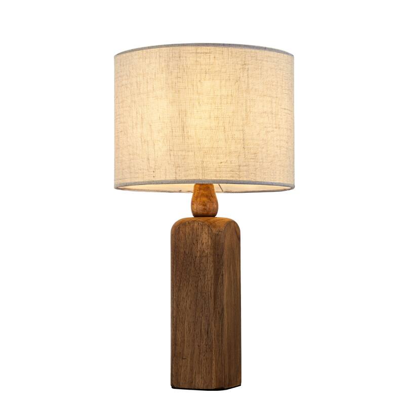 18''/22''Farmhouse Traditional Natural Solid Wood Table Lamp with Beige Fabri Drum Shade for Bedroom Living Room