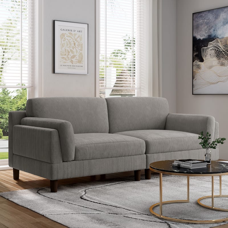 90" Corduroy Sectional Sofa Lounge Sleeper Sofa - Light Grey Set