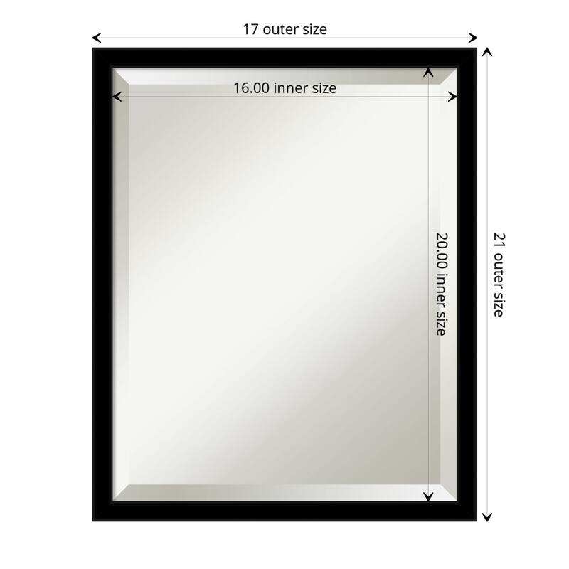 Beveled Bathroom Wall Mirror - Jet Frame - Outer Size: 17 x 21 in - Jet Black