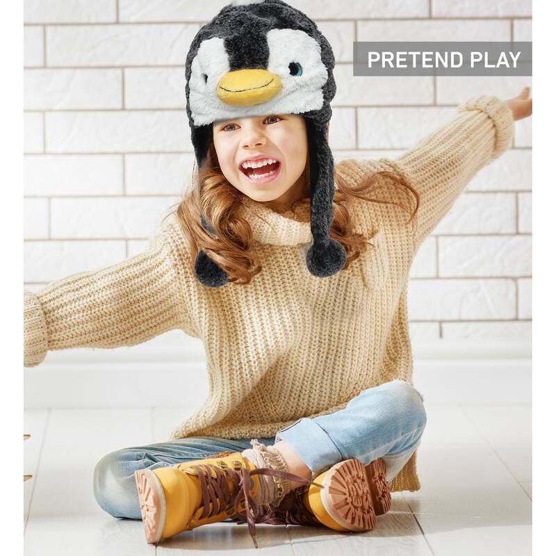 DolliBu Zoo Animal Plush Hat Set of 4 – Bunny, Tiger, Penguin, Sloth - One Size