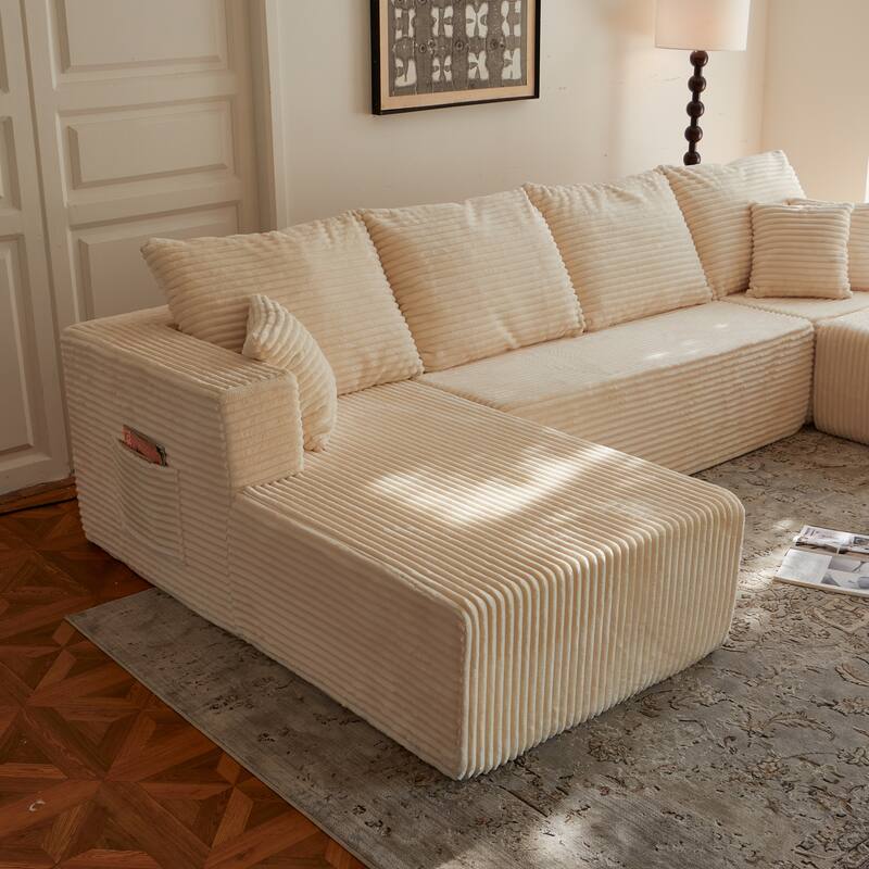 Corduroy Modular Sectional Sofa with Ottoman, U Shaped Upholstered Couch