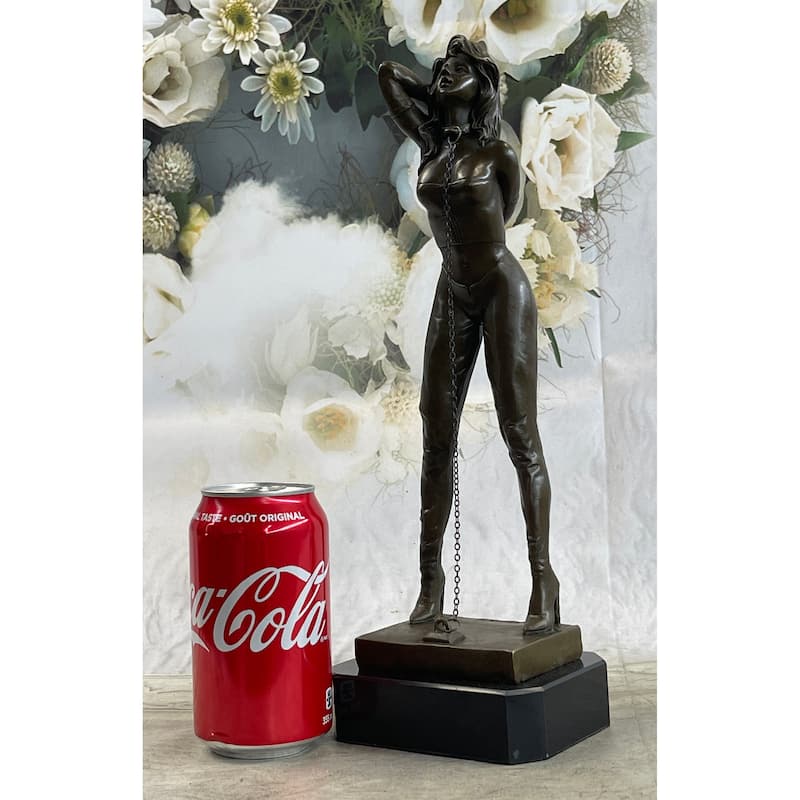 Bondage Bronze Sculpture Statue Girl W/ Chain Choker Mavchi Original 13.5 Inches X 5 Inches