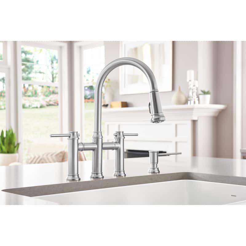 Blanco Empressa Pull-Down Bridge Faucet with Soap Dispenser - 13" x 9" x 16.38" - 13" x 9" x 16.38"