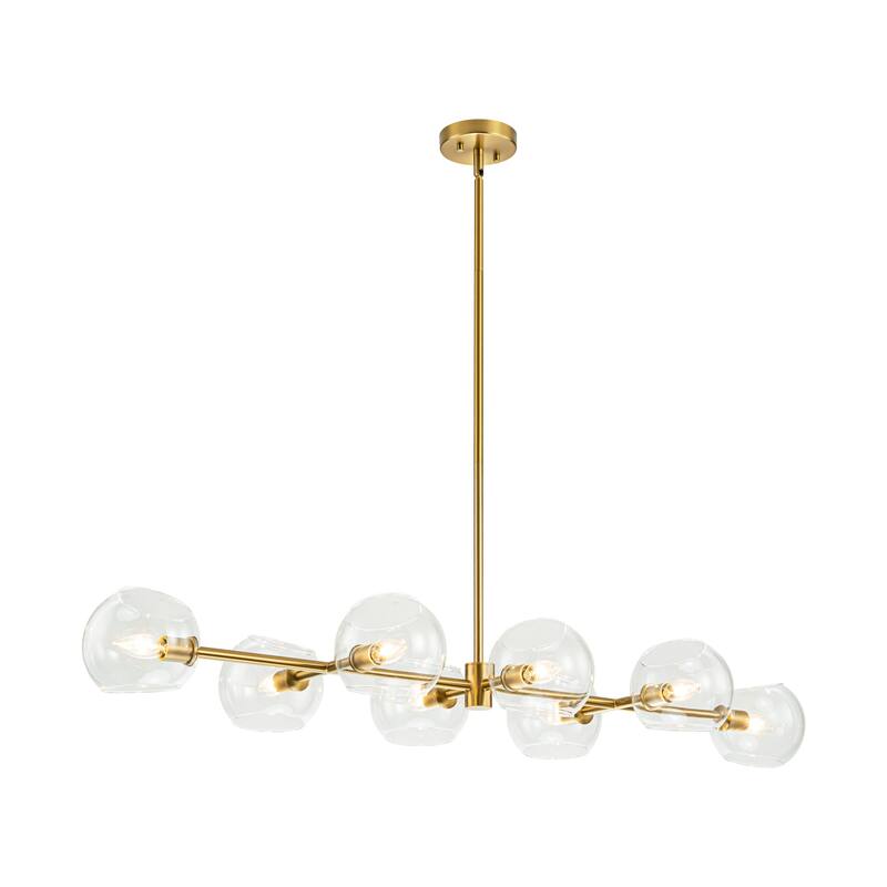 8-Light Modern Sputnik Branch Linear Pendant Metal/ Glass Globe Bubble Chandelier for Dining/ Living Room