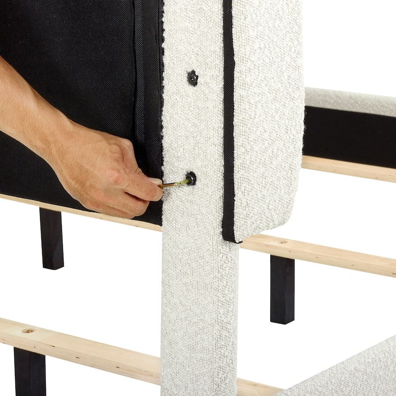 King Size Boucle Platform Bed with Upholstered Headboard and 750 lb Capacity (Box Spring Required)