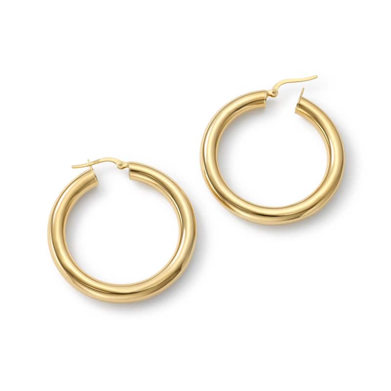 Clover 14k Yellow Gold High-Polish Round Hoop Earrings 5mm