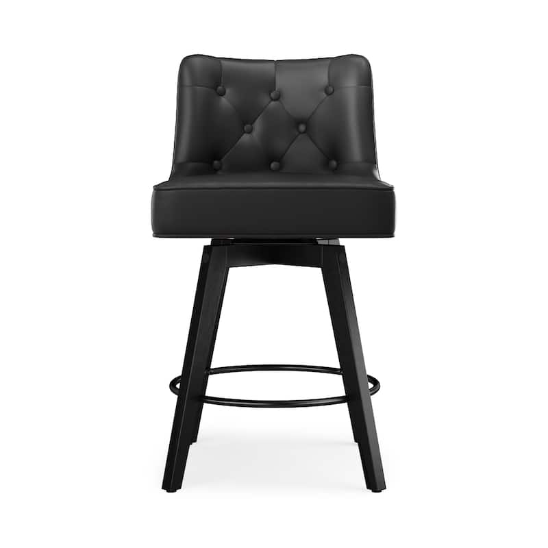 Modern 26.in Swivel Bar stool Upholstered Wooden Counter Height Footrest Armless Stool with Back - Set of 3 - Black/Faux Leather