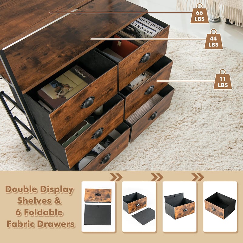 Costway 6-Drawer Dresser 2-Tier Fabric Storage Tower with wooden Top