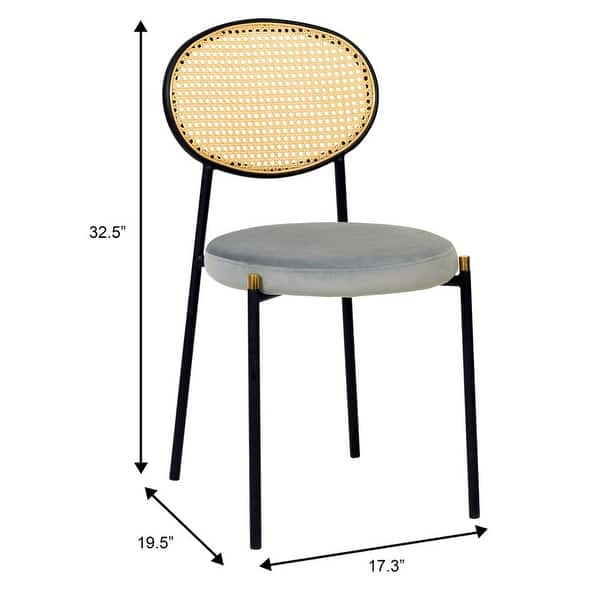 dimension image slide 10 of 11, Leisuremod Euston Modern Velvet/Leather Dining Chair - Minimalist Wicker Back Accent Chair for Home Living Room & Kitchen