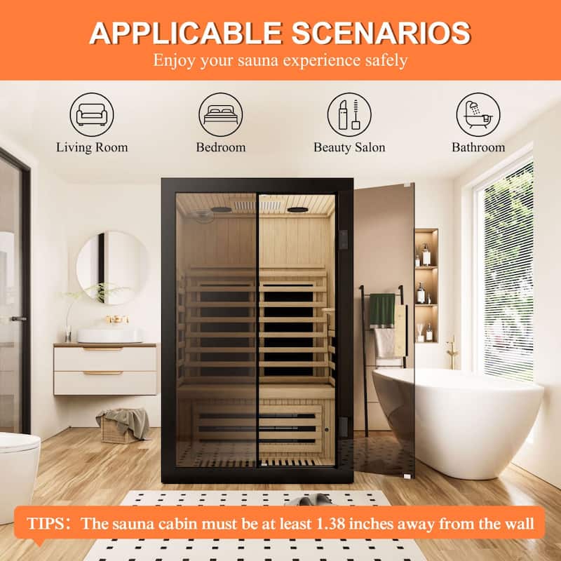 VEIKOUS 2-Person Hemlock Wood Infrared Sauna, 5 Carbon Panel 360° Heating Home Spa with Bluetooth, Oxygen Bar & Color Therapy