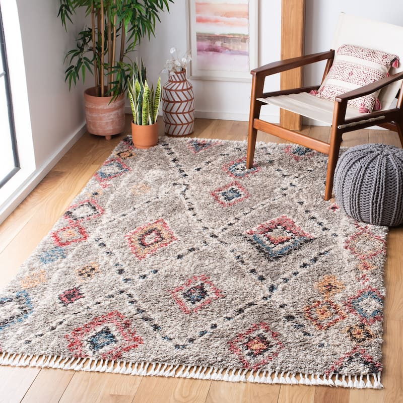 SAFAVIEH Morocco Zela Boho Tassel Rug - 9' x 12' - Grey/Multi