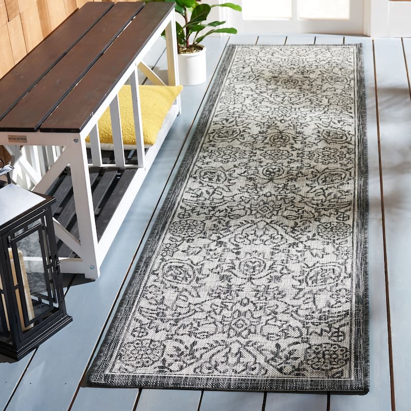 SAFAVIEH Courtyard Rochel Indoor/ Outdoor Waterproof Patio Backyard Rug - 2'2" x 9' Runner - Grey/Black