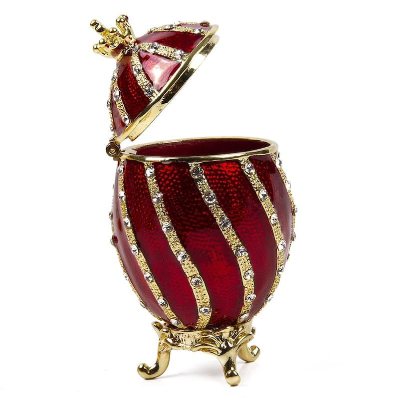 Imperial Faberge Winding with Crown Egg / Jewelry Box in Red (Small)