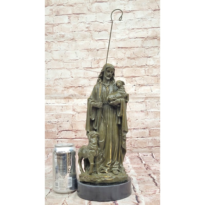 Jesus As Shepherd With Lambs Bronze Sculpture - Religious Christian Art