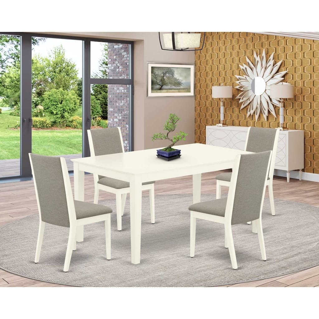 5-Piece Linen White Finish Solid Wood Top - Rectangular Dining Room Set - Seats 4